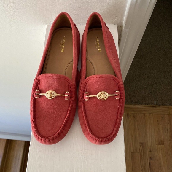 Coach Shoes Coach Arlene Red Suede Leather Turnlock Driving Loafer
